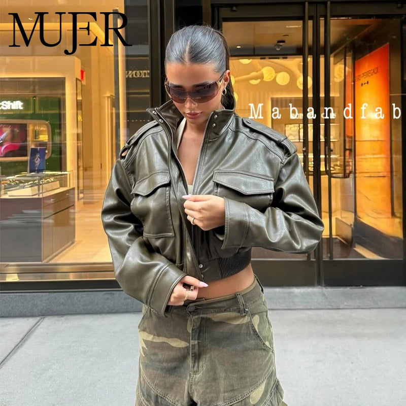 Faux Leather Cropped Jacket