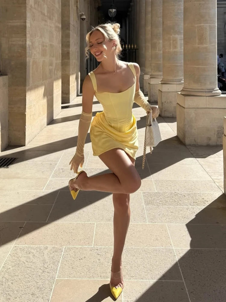 Women Sexy Square-neck Halter Mini Dress