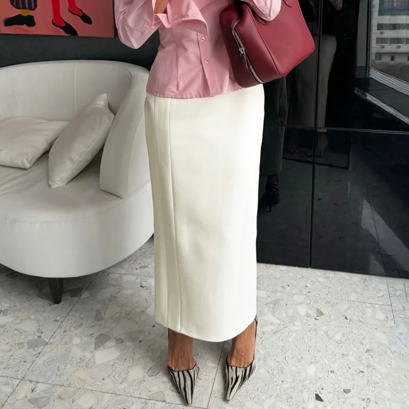 White Straight Leg Maxi Skirt