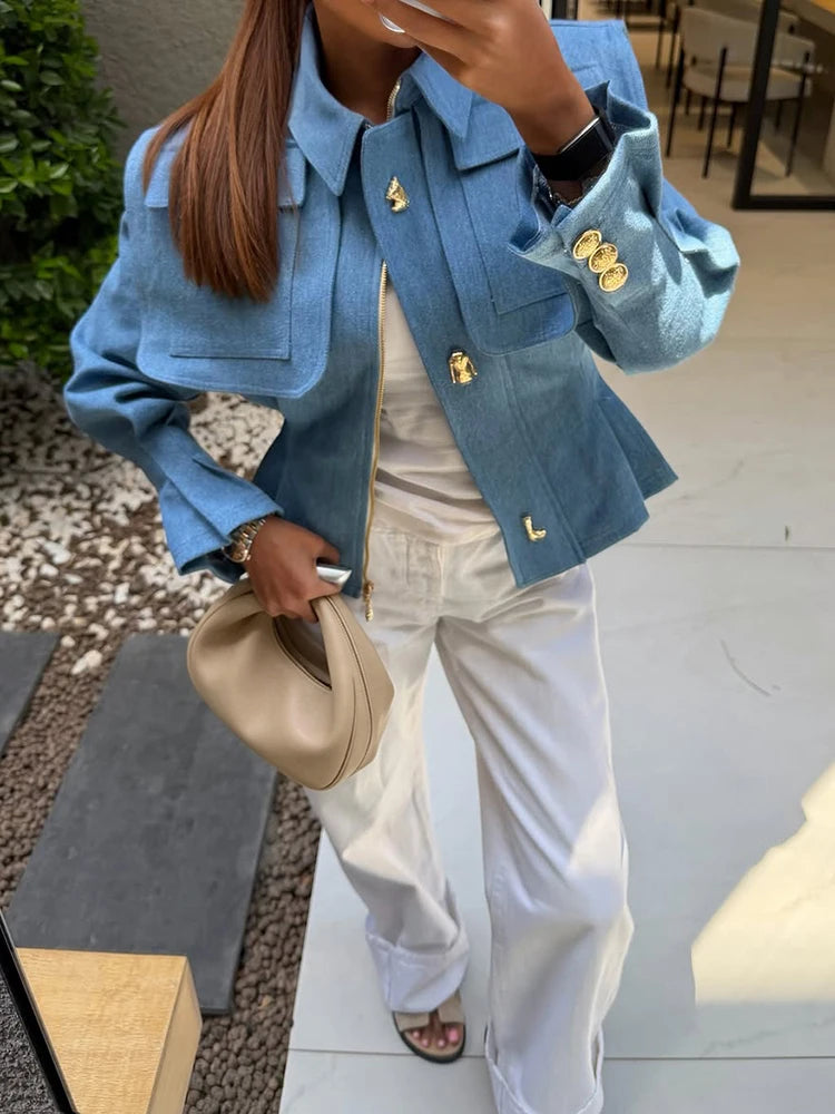 Fashion Solid Denim Women's Jacket
