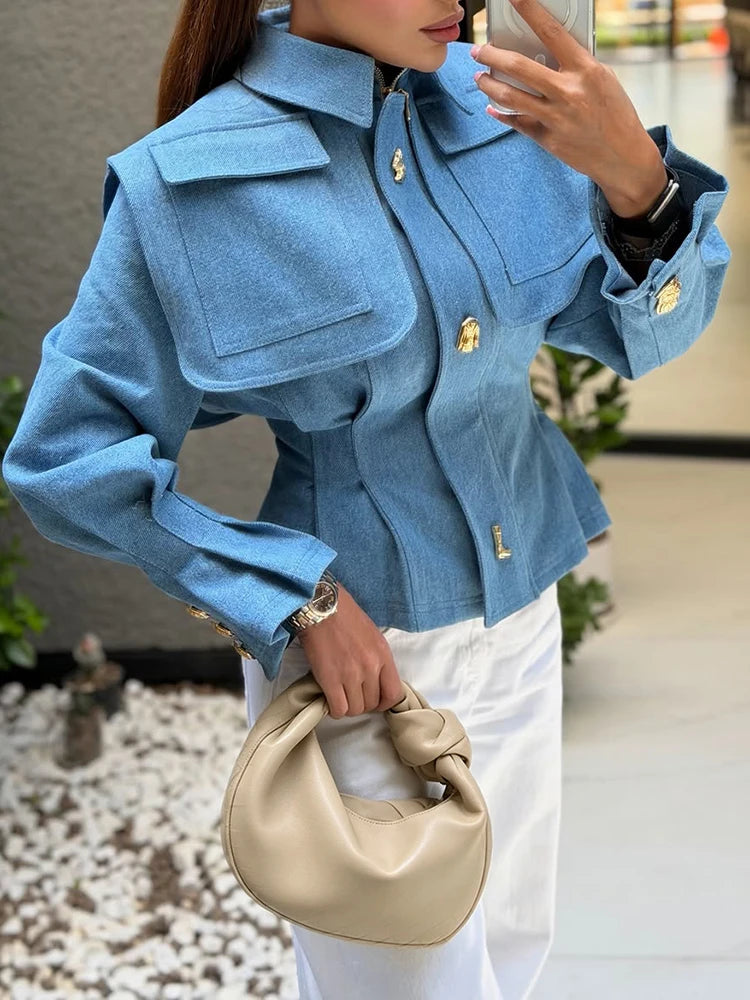 Fashion Solid Denim Women's Jacket