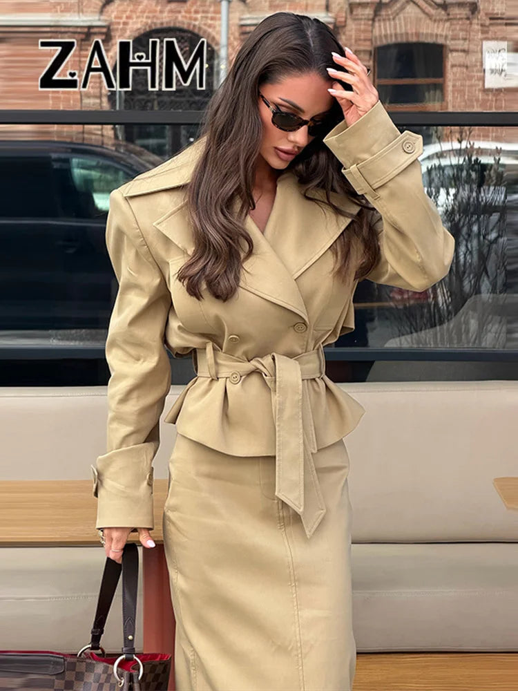 Elegant Solid Women's Coat Skirts Suit